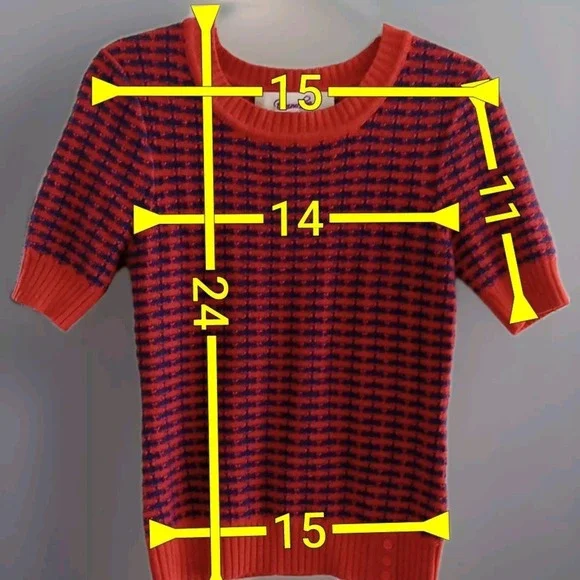 Emmelee Women Red Blue Geometric Pattern Knit Shortsleeve Sweater Size M - Picture 2 of 6
